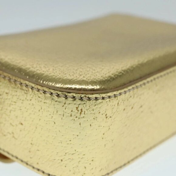 PRADA Accessory Pouch Leather Silver Gold Auth 88214V - Picture 11 of 16